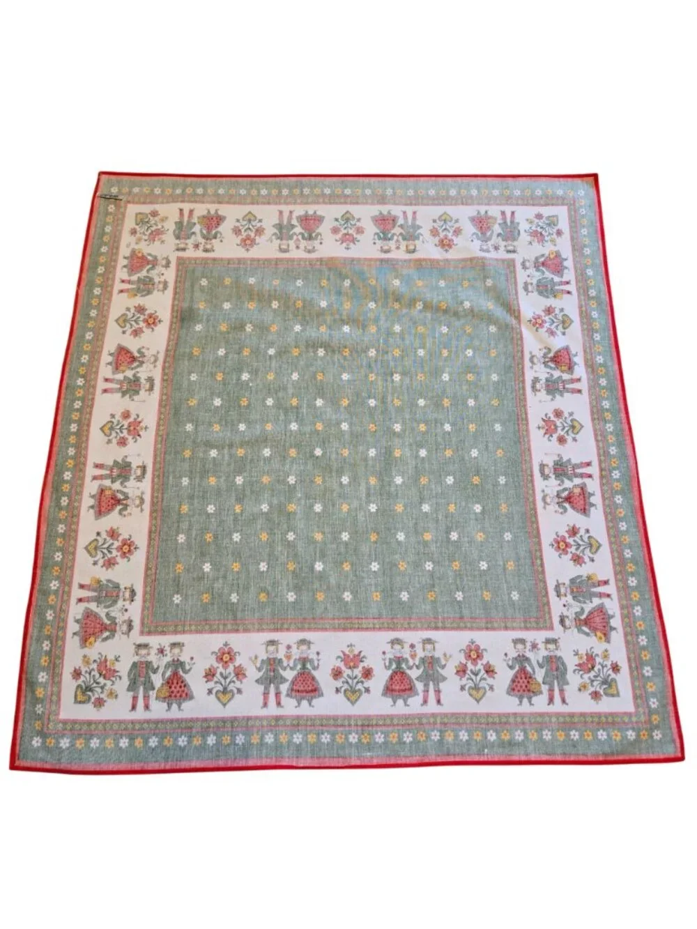 Vintage Kolf Folkloric Austrian Folk Art Scarf Tablecloth Cotton Austria